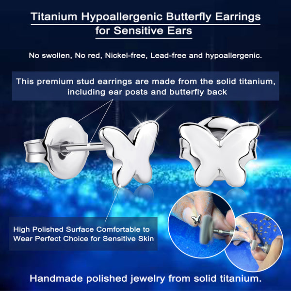 titanium earrings for sensitive people  butterfly stud earrings VGACETI