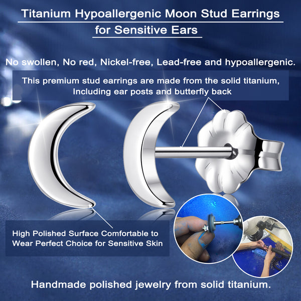 titanium earrings for sensitive people moon stud earrings VGACETI