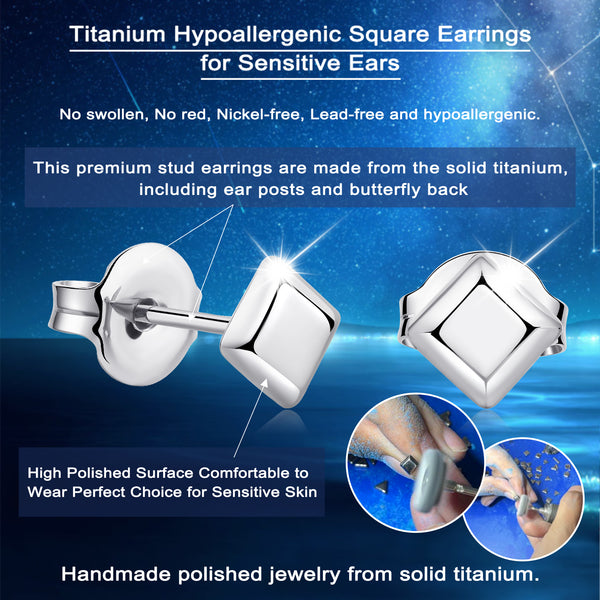 titanium earrings for sensitive people square stud earrings VGACETI