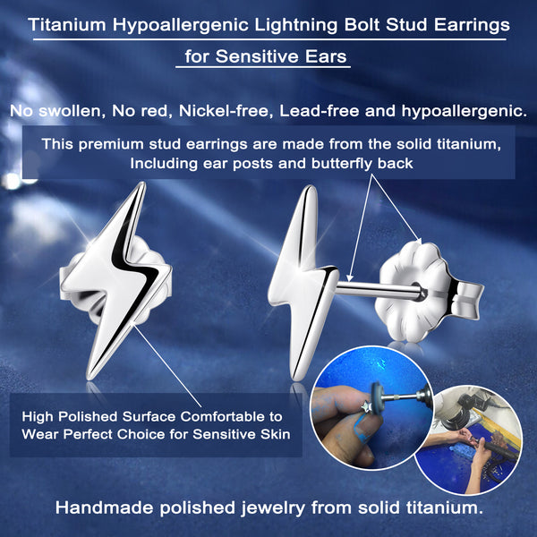 hypoallergenic titanium earrings  lightning bolt stud earrings VGACETI