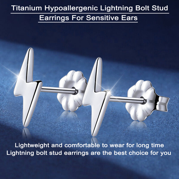 hypoallergenic titanium earrings  lightning bolt stud earrings VGACETI