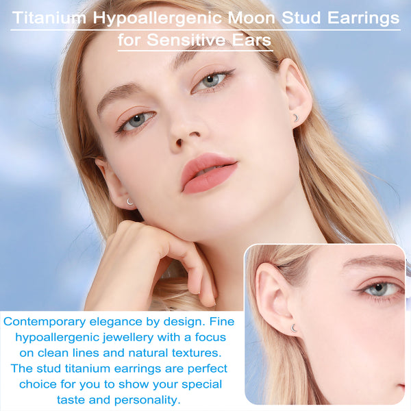 titanium earrings for sensitive people moon stud earrings VGACETI