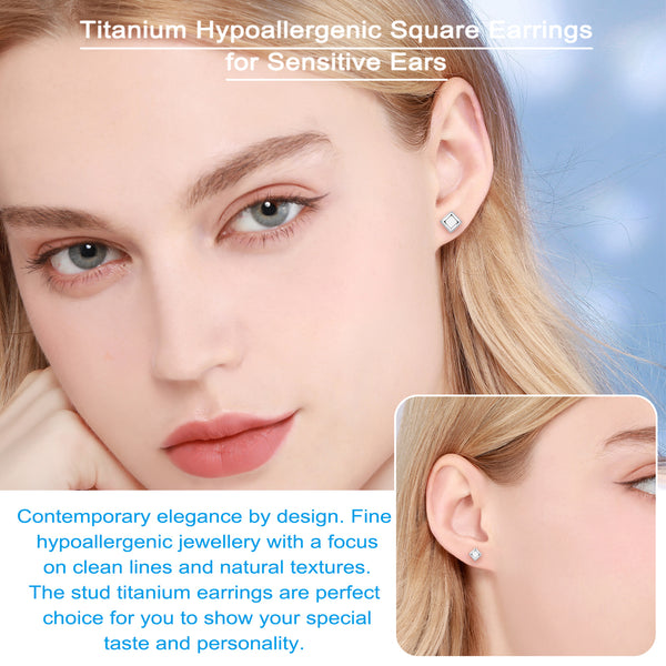 titanium earrings for sensitive people square stud earrings VGACETI