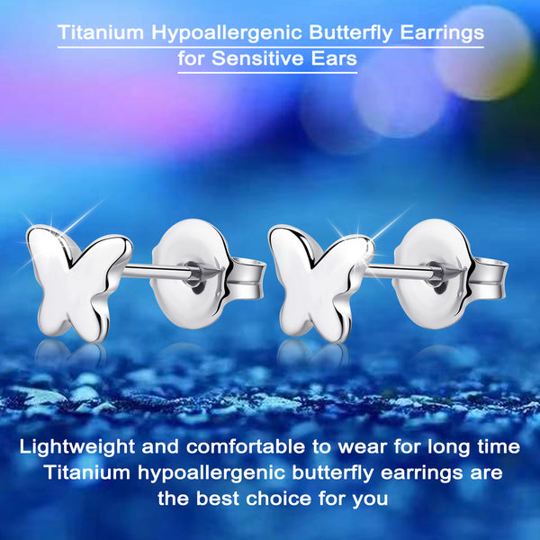 titanium earrings for sensitive people  butterfly stud earrings VGACETI